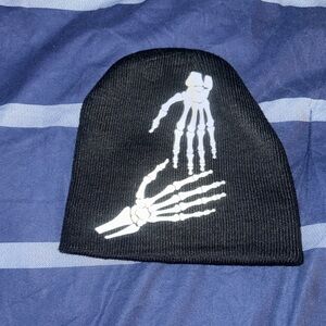 Edgy Black Beanie with Skeleton Hand Design